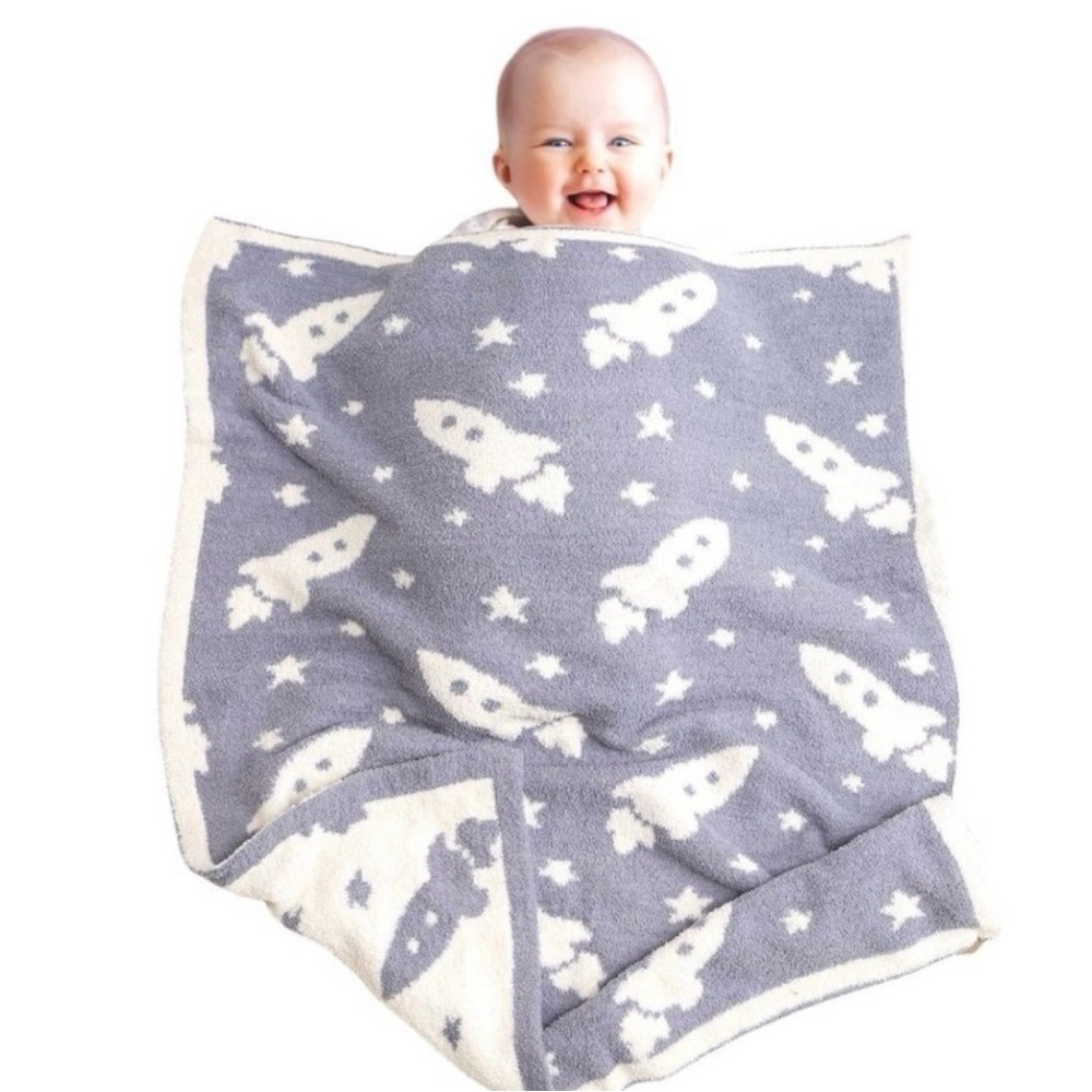 Gray and White Rocket Baby Blanket